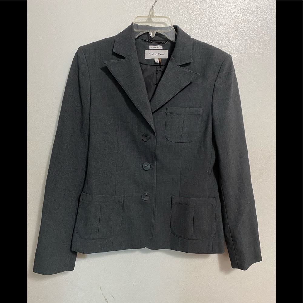 Calvin Klein Gray Wool Blend 3-Button Blazer Jacket Size 6